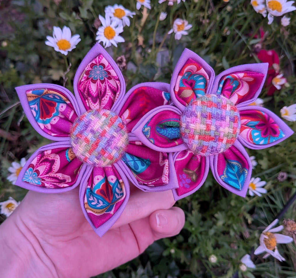 Wild Bloom Harris Tweed & Cotton Blend Dog Collar Flower