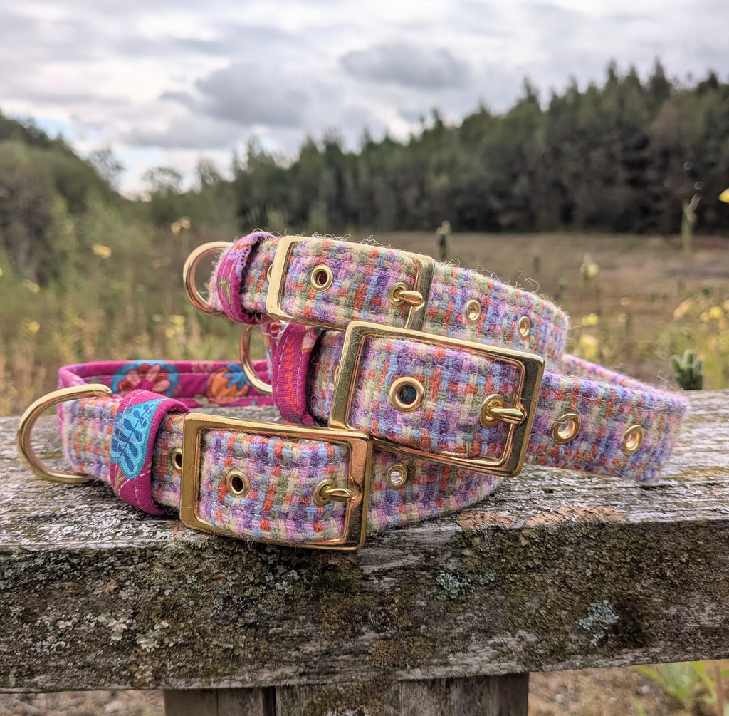 The Harris Tweed & Cotton Blend Collection Dog Collar - Wild Bloom