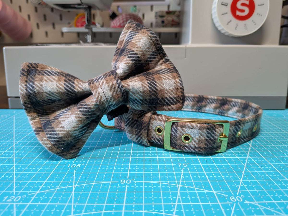 Teddy Bear Plaid Dog Collar and Bow Tie Set - Limited Edition
